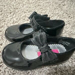 Rachel Shoes Shiny Black Kids Dress Shoes with Glitter Bow BRAND NEW